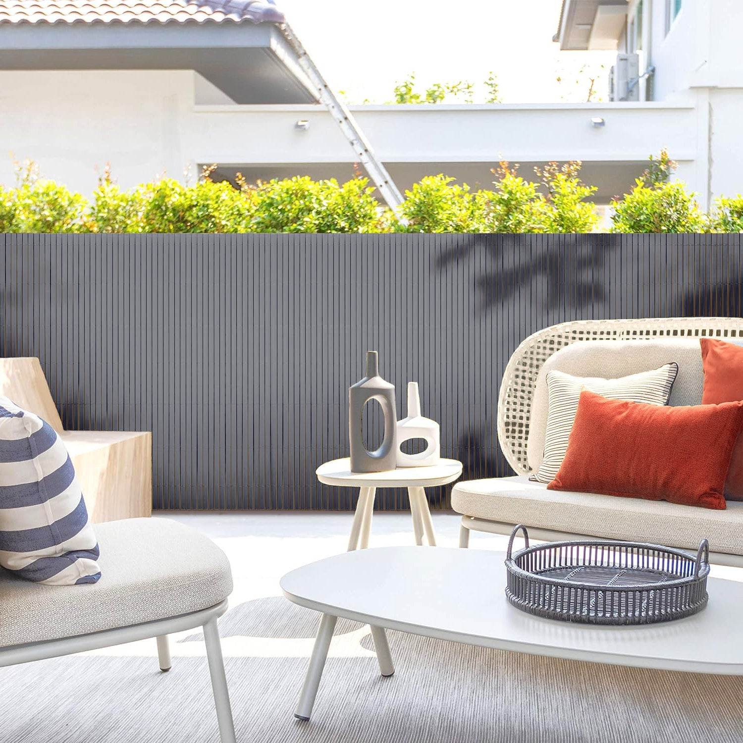 Artificial PVC Bamboo Screening Fence 4m - Grey - Evergreenery