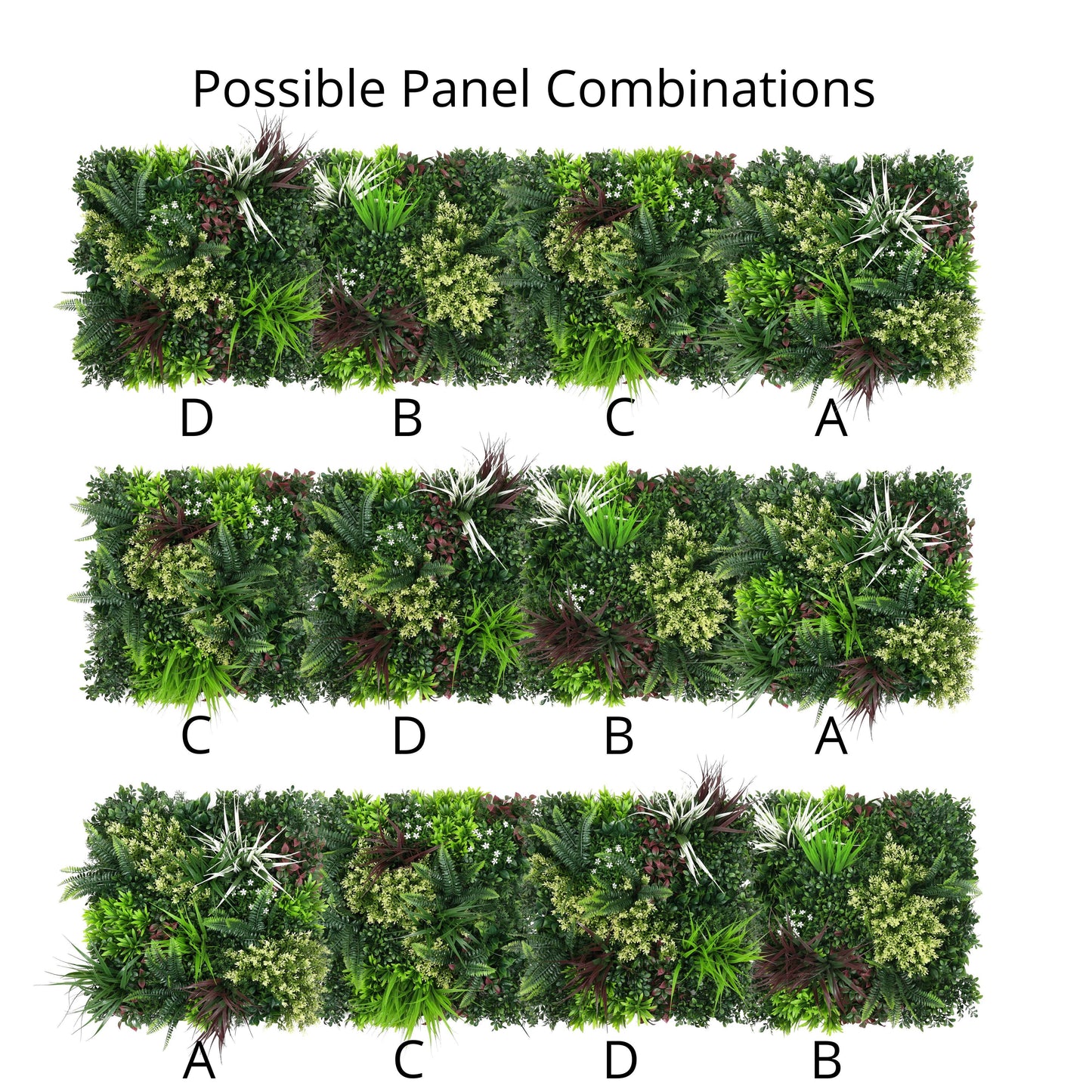 Combo of 4 Carnival Premium Artificial Plants Green Wall Panels 50cm x 50cm - Evergreenery