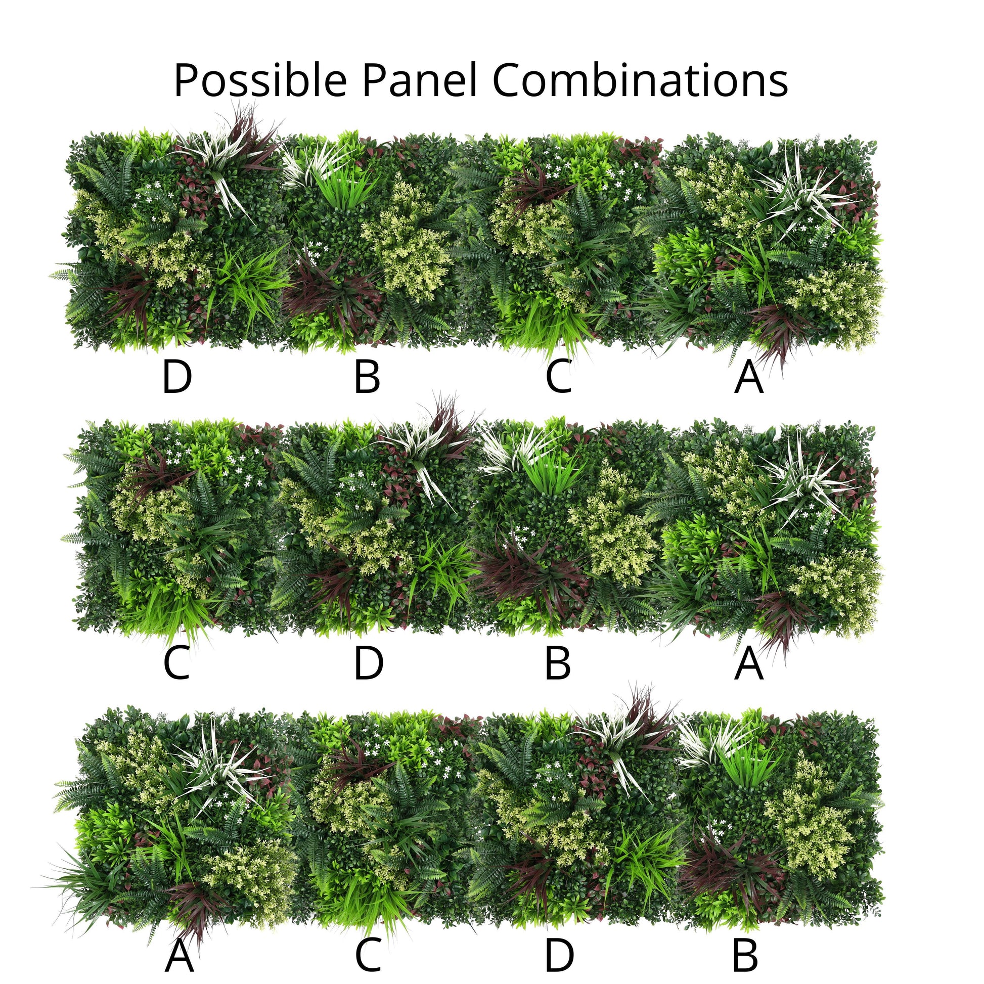 Combo of 4 Carnival Premium Artificial Plants Green Wall Panels 50cm x 50cm - Evergreenery