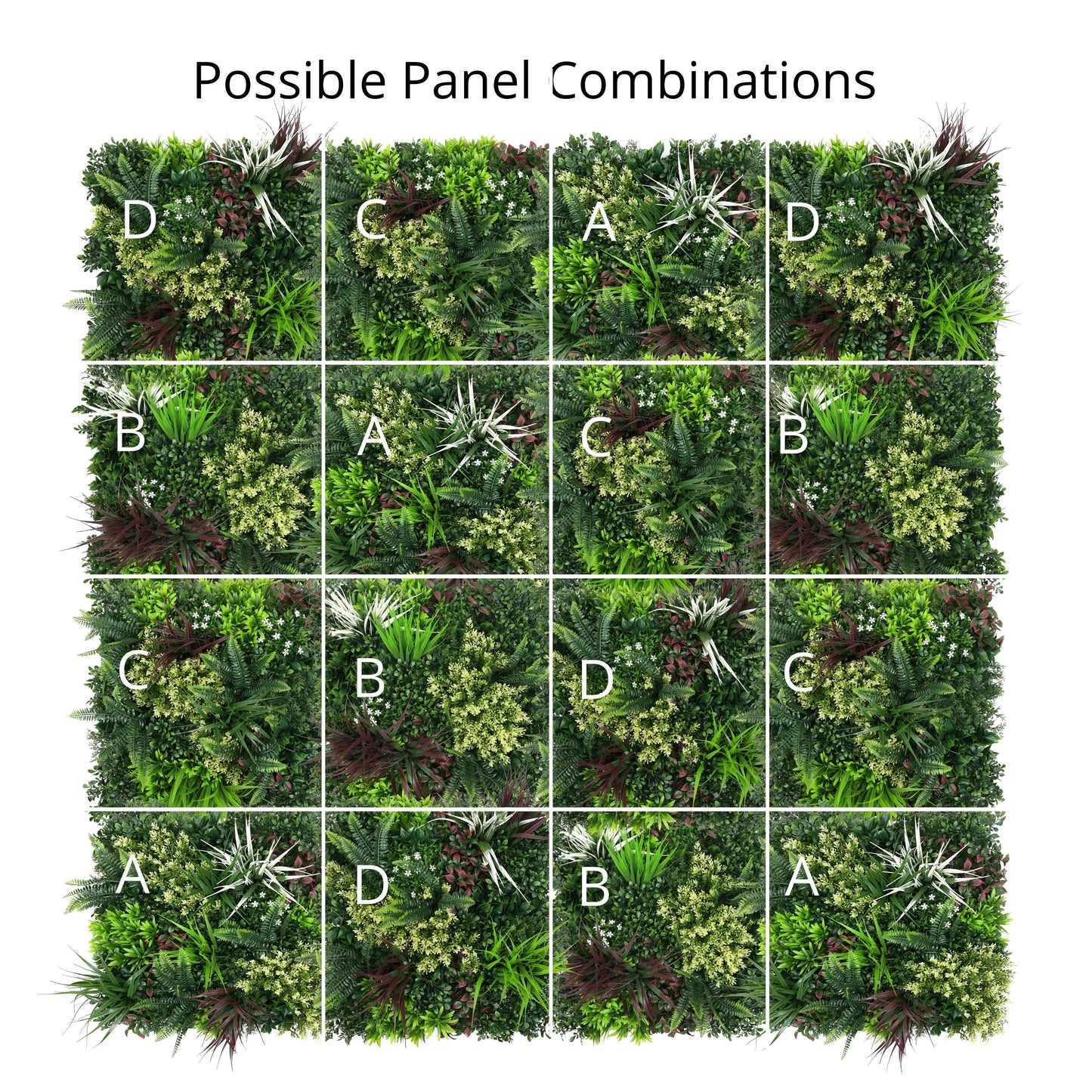 Combo of 4 Carnival Premium Artificial Plants Green Wall Panels 50cm x 50cm - Evergreenery