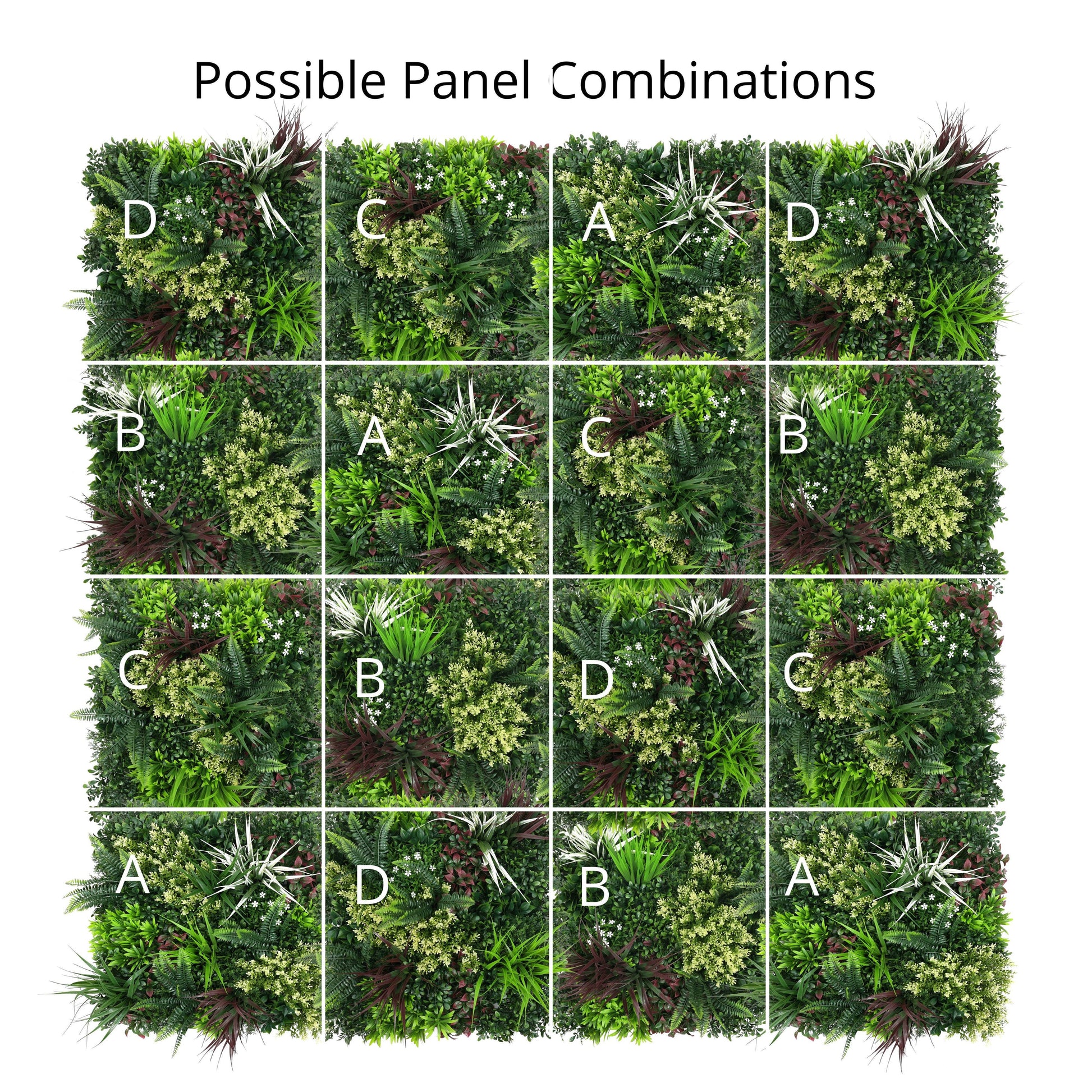 Combo of 4 Carnival Premium Artificial Plants Green Wall Panels 50cm x 50cm - Evergreenery