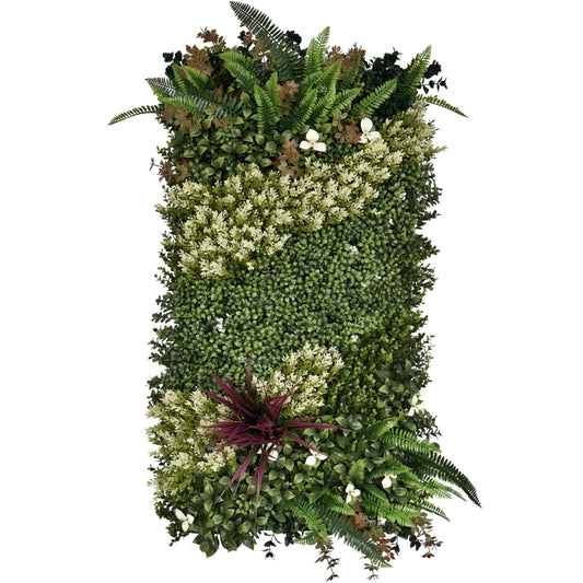 Premium Artificial Plants Green Wall Panel 1m x 50cm - White Blossom - Evergreenery