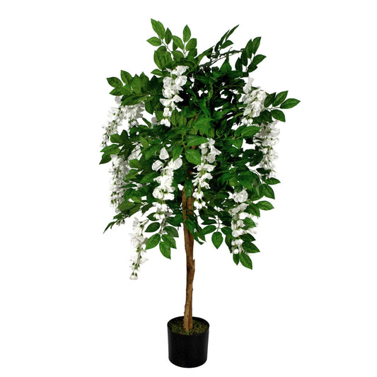 Artificial Wisteria Tree White Faux Silk Flowers 130cm - Evergreenery