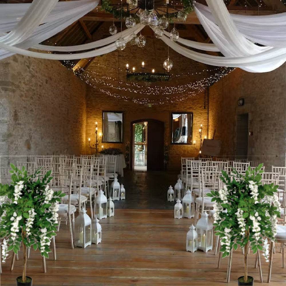 Artificial Wisteria Tree White Faux Silk Flowers 130cm - Evergreenery