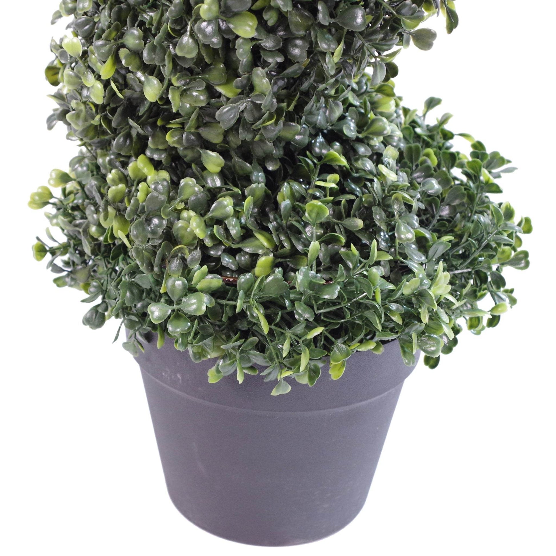 Pair of Artificial Topiary Spiral Boxwood Trees 90cm - Evergreenery