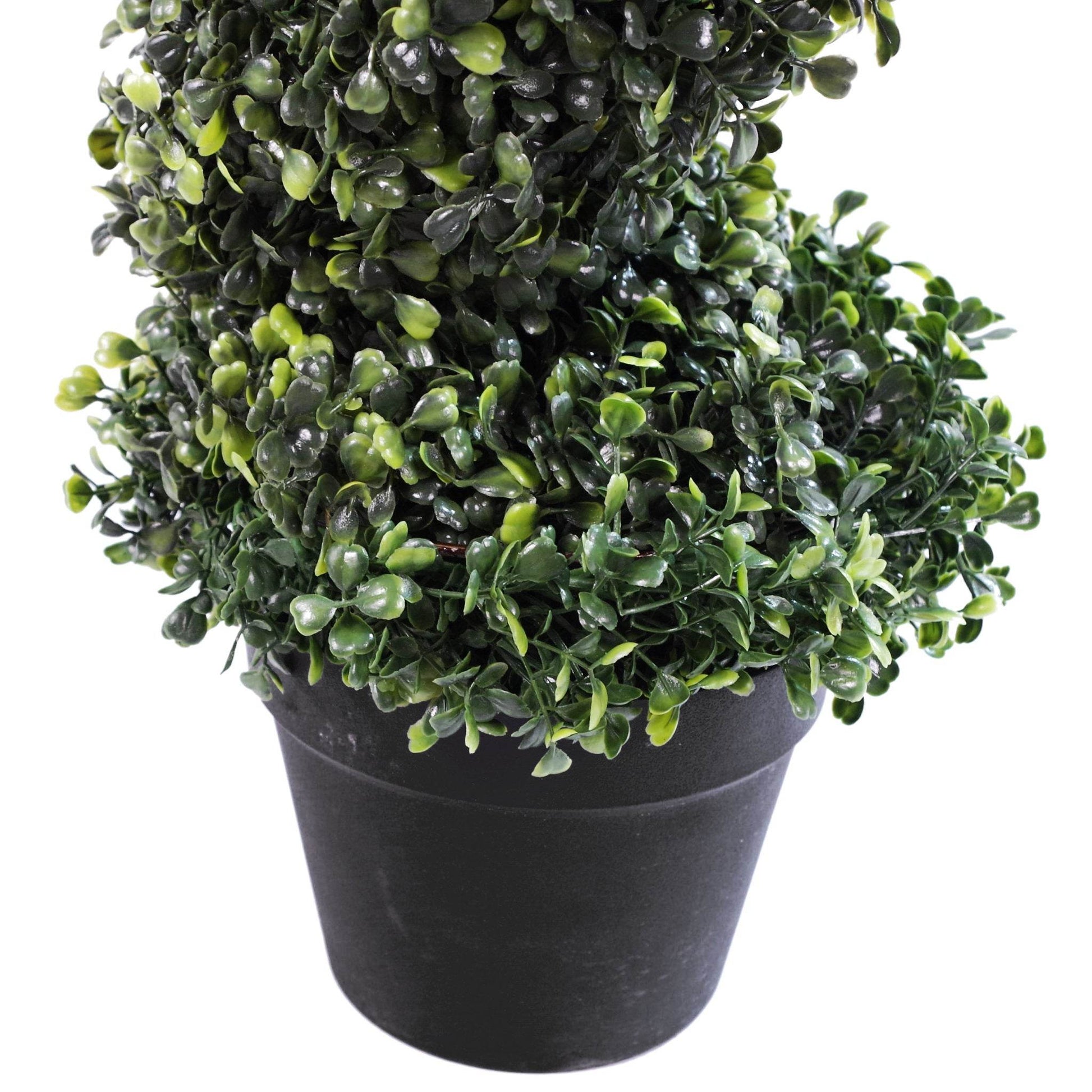 Pair of Artificial Topiary Spiral Boxwood Trees 120cm - Evergreenery