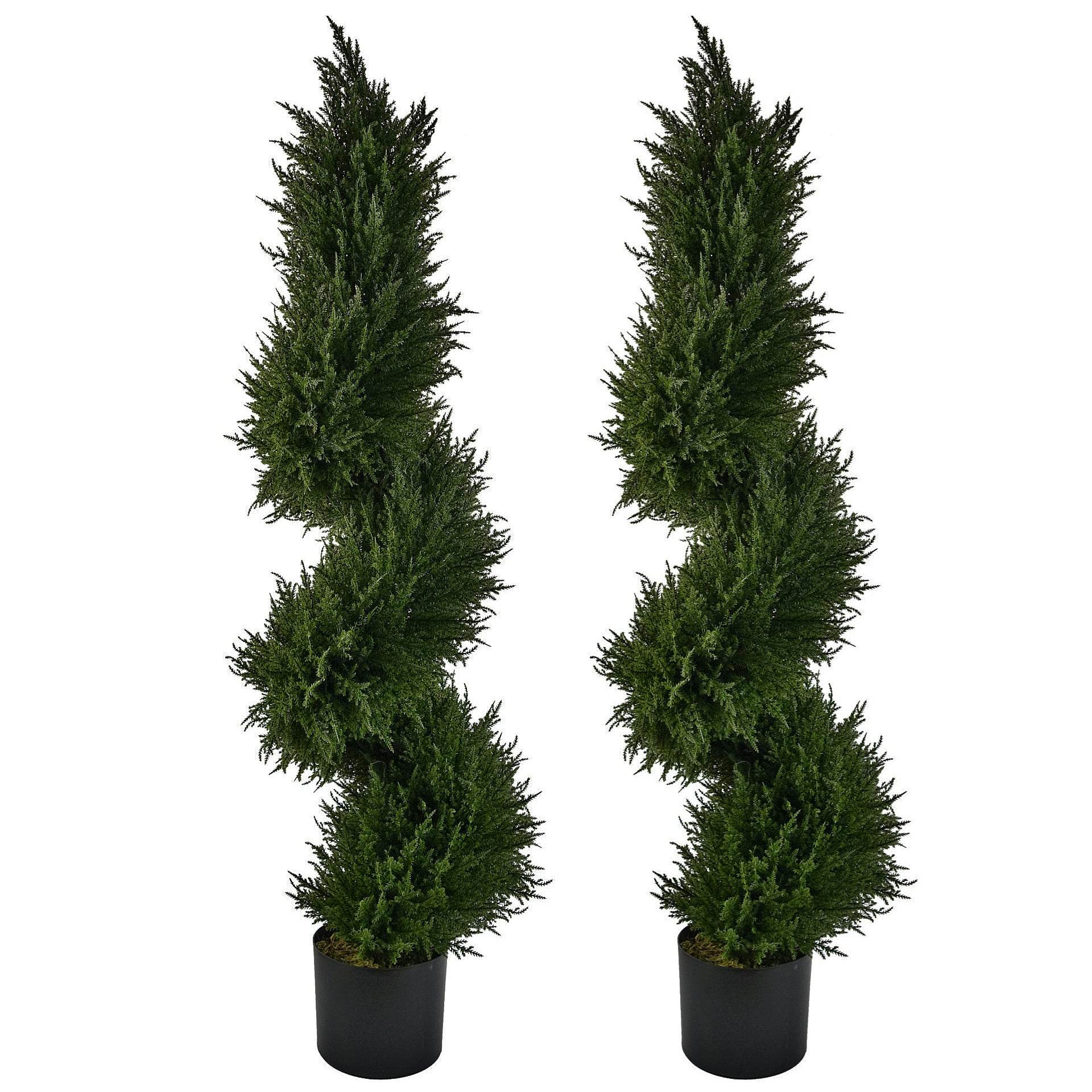 Pair of Artificial Cypress Spiral Topiary Trees 120cm - Evergreenery