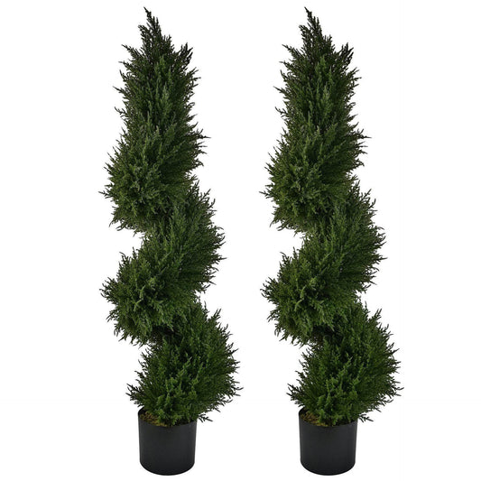 Pair of Artificial Cypress Spiral Topiary Trees 120cm - Evergreenery