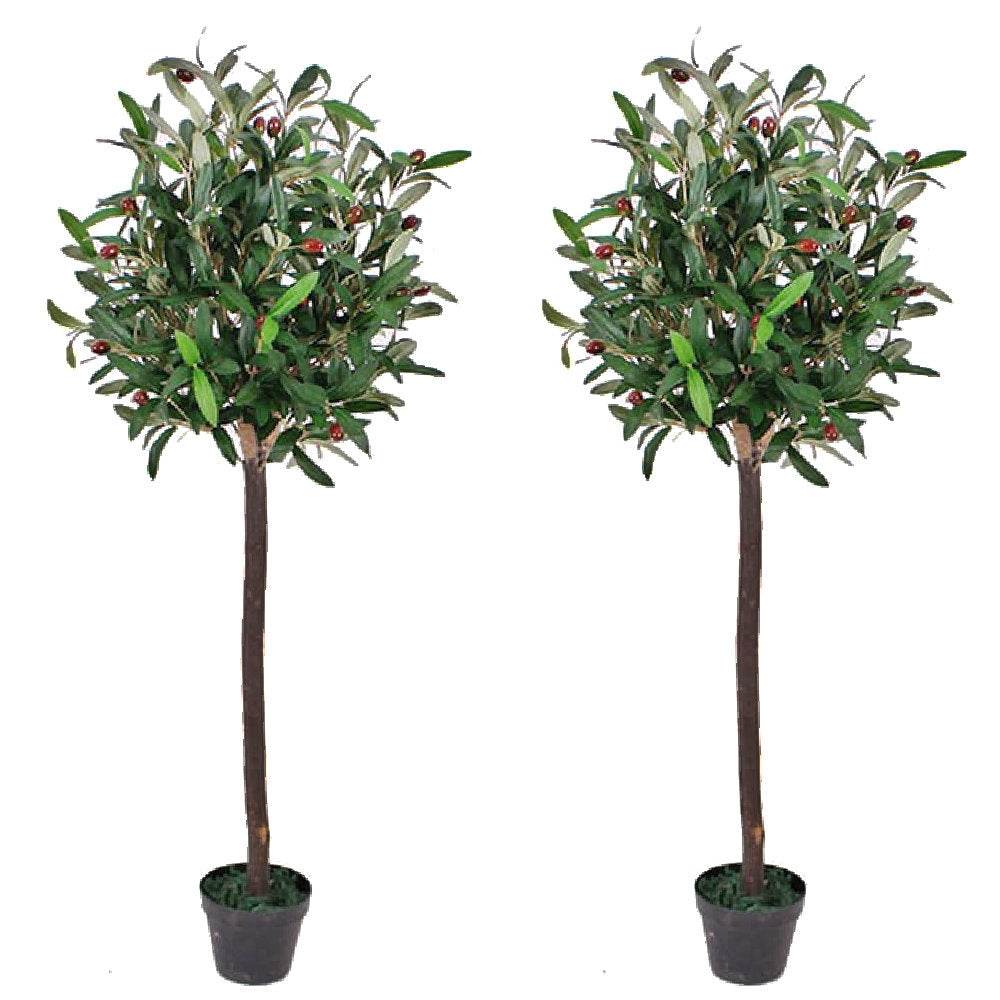 Pair of Artificial Olive Topiary Ball Trees 120cm - Evergreenery