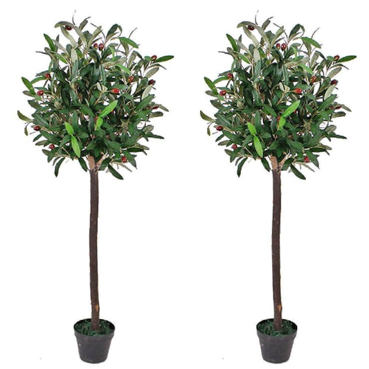 Pair of Artificial Olive Topiary Ball Trees 120cm - Evergreenery