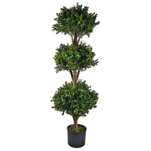 Artificial Topiary Triple Buxus Ball Tree 120cm UV Resistant - Evergreenery