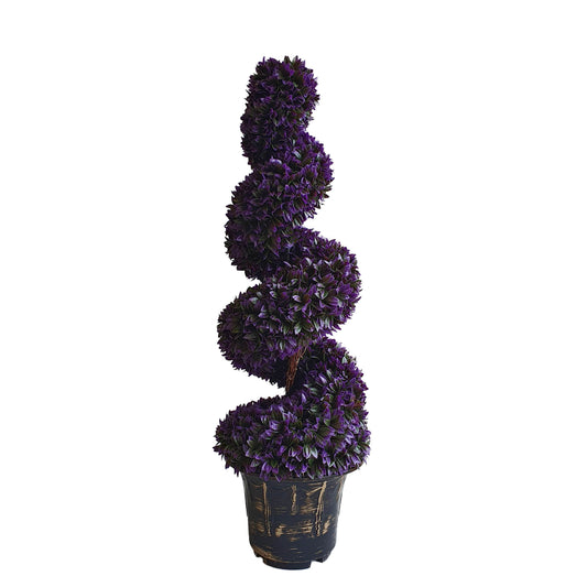 Artificial Spiral Purple Boxwood Topiary Tree with Decorative Planter 90cm - Evergreenery