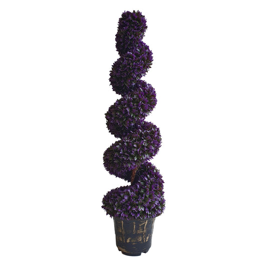 Artificial Spiral Purple Boxwood Topiary Tree with Decorative Planter 120cm - Evergreenery