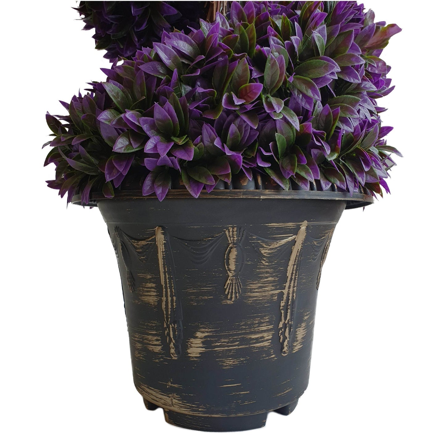 Pair of Artificial Spiral Purple Boxwood Topiary Tree with Decorative Planter 120cm - Evergreenery