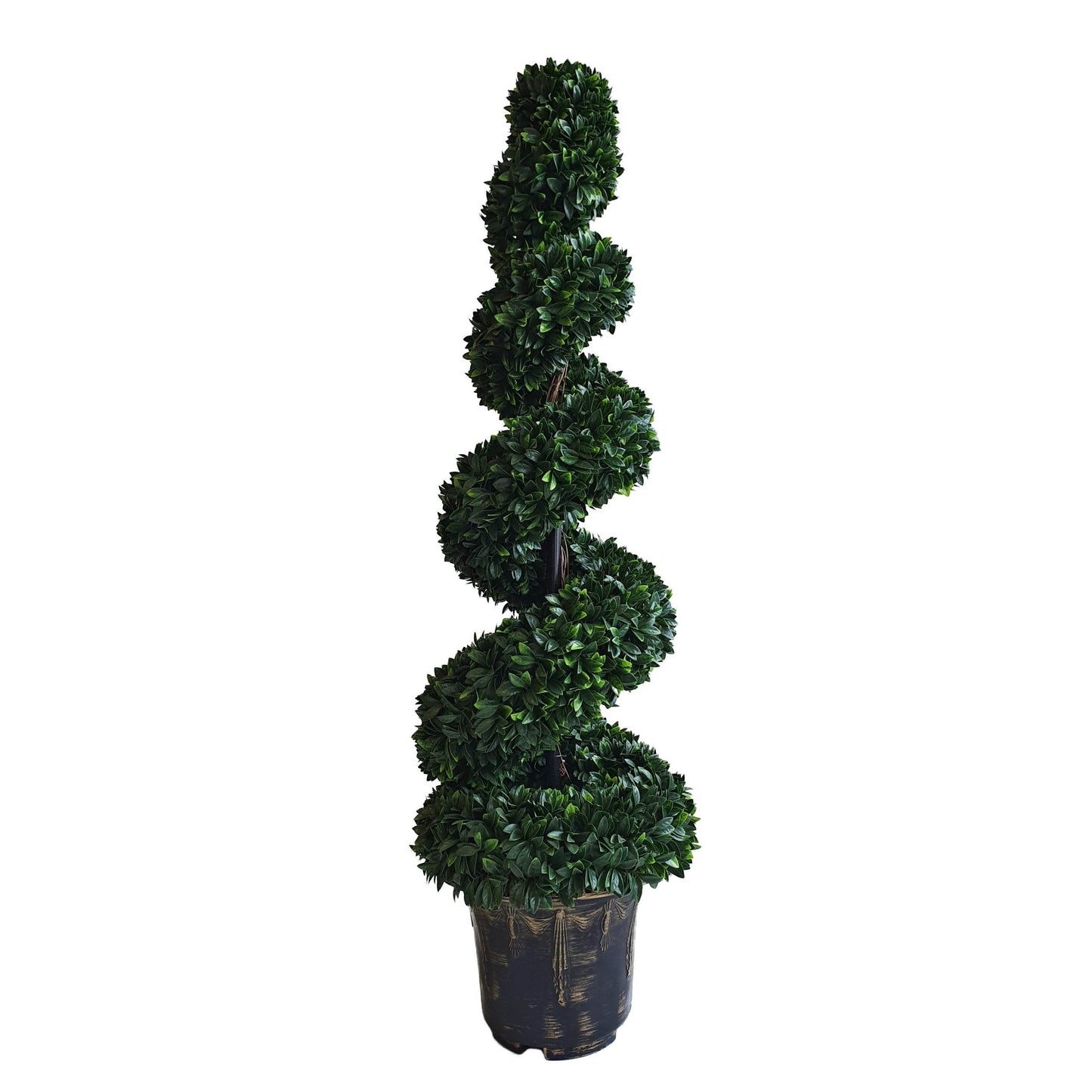 Spiral Large Leaf Boxwood Topiary Tree with Decorative Planter 120cm - Evergreenery