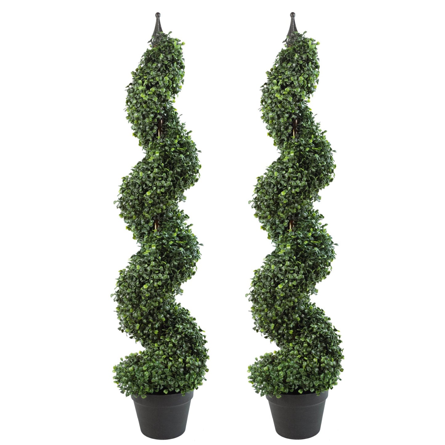 Pair of Artificial Topiary Spiral Boxwood Trees 120cm - Evergreenery