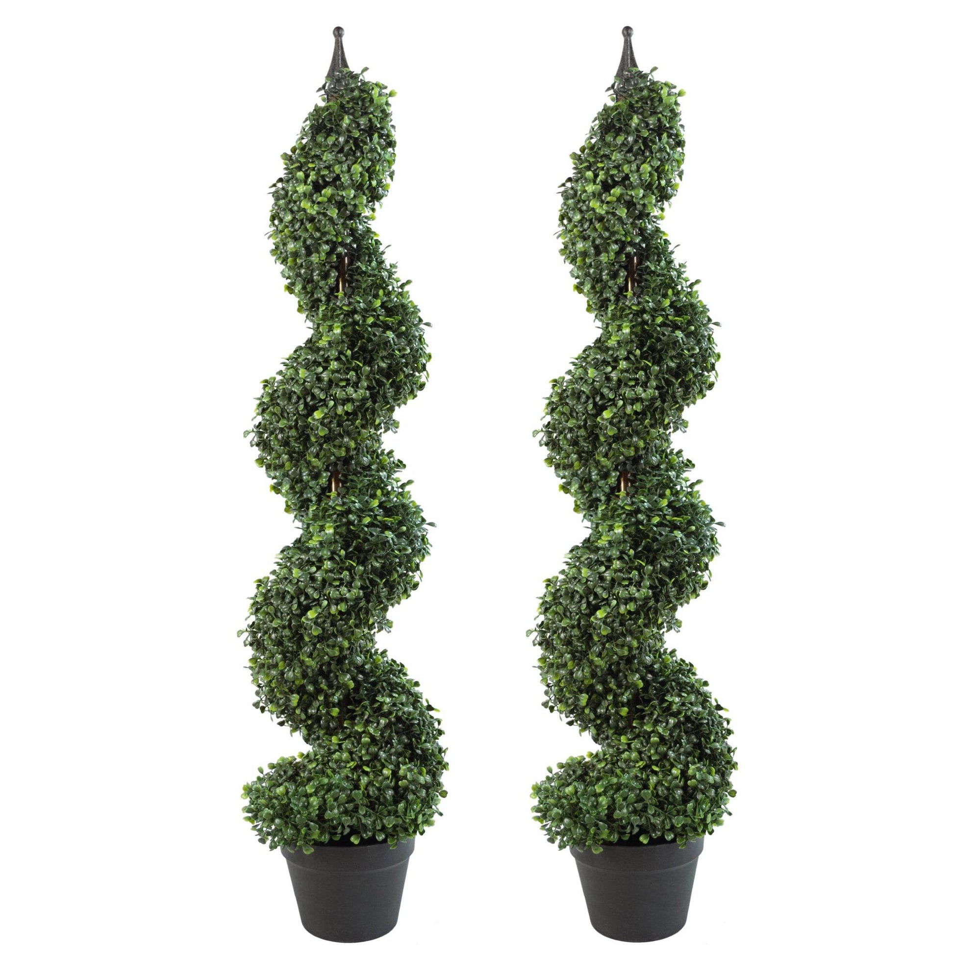 Pair of Artificial Topiary Spiral Boxwood Trees 120cm - Evergreenery