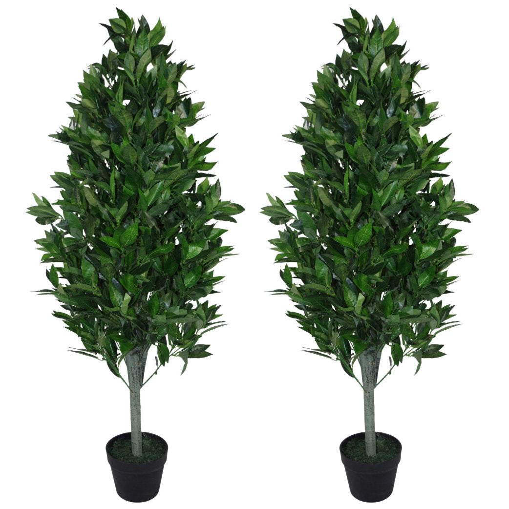 Pair of Artificial Topiary Bay Tree Pyramid Cone 120cm - Evergreenery