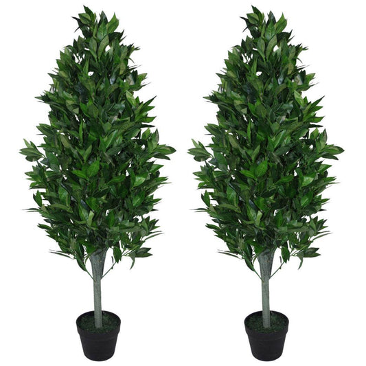 Pair of Artificial Topiary Bay Tree Pyramid Cone 120cm - Evergreenery