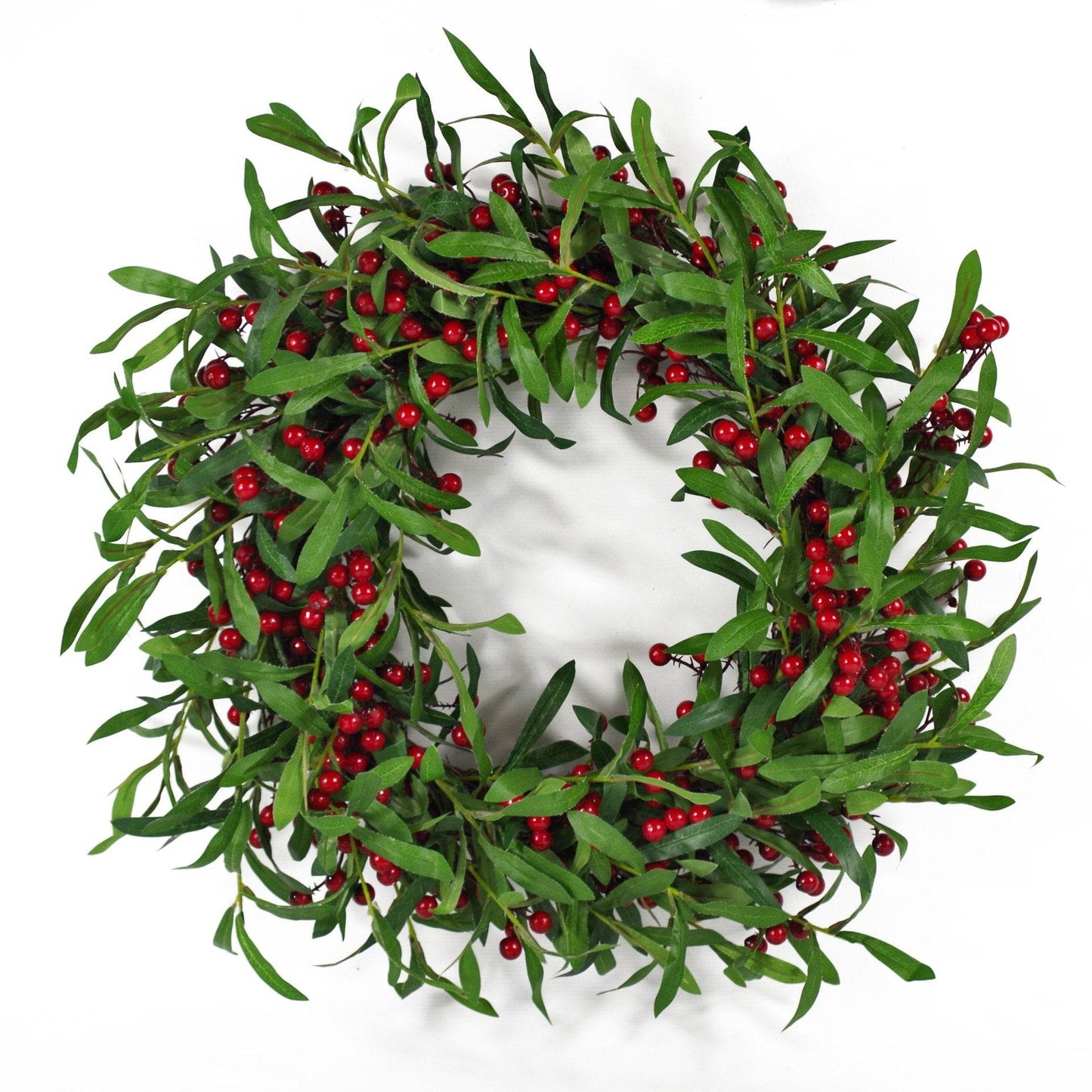 Large Christmas Wreath Red Berry & Mistletoe Leaf 60cm - Evergreenery