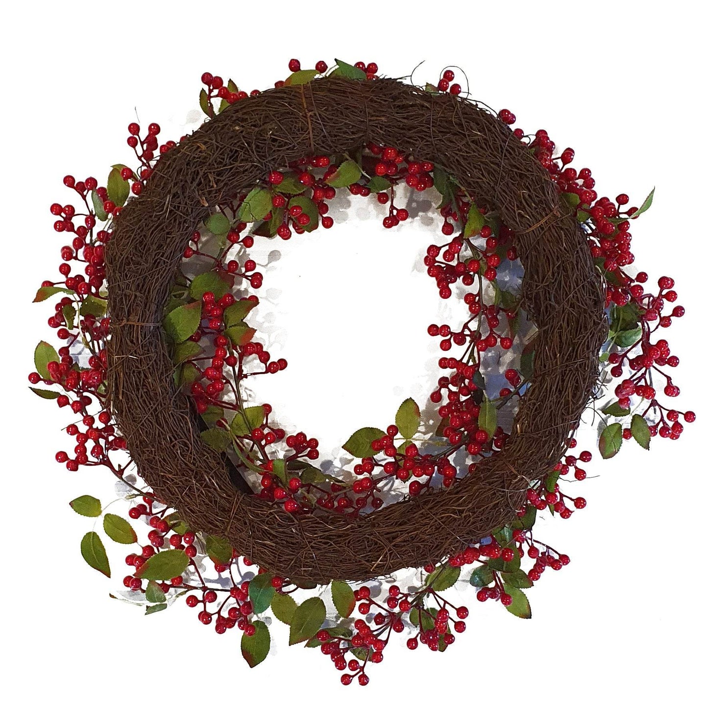 Large Christmas Natural Look Red Berry Floristry Wreath 60cm - Evergreenery