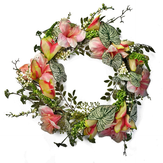 Pink Lily Wreath 60cm - Evergreenery
