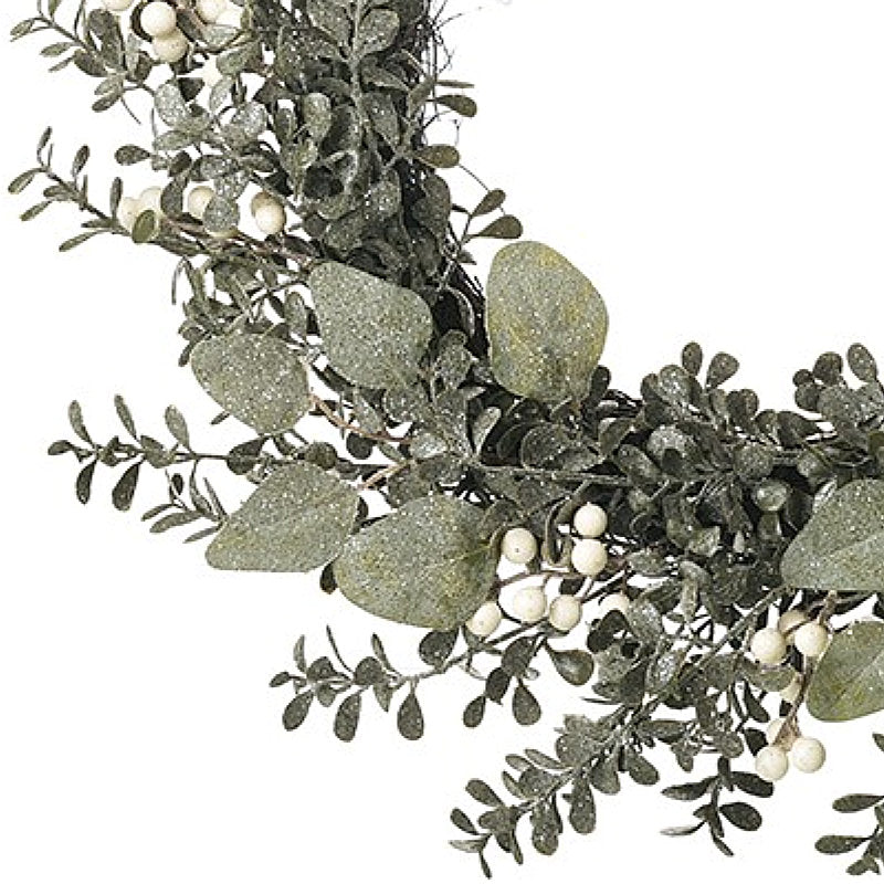 Frosted Boxwood and Berries Winter Wreath 60cm