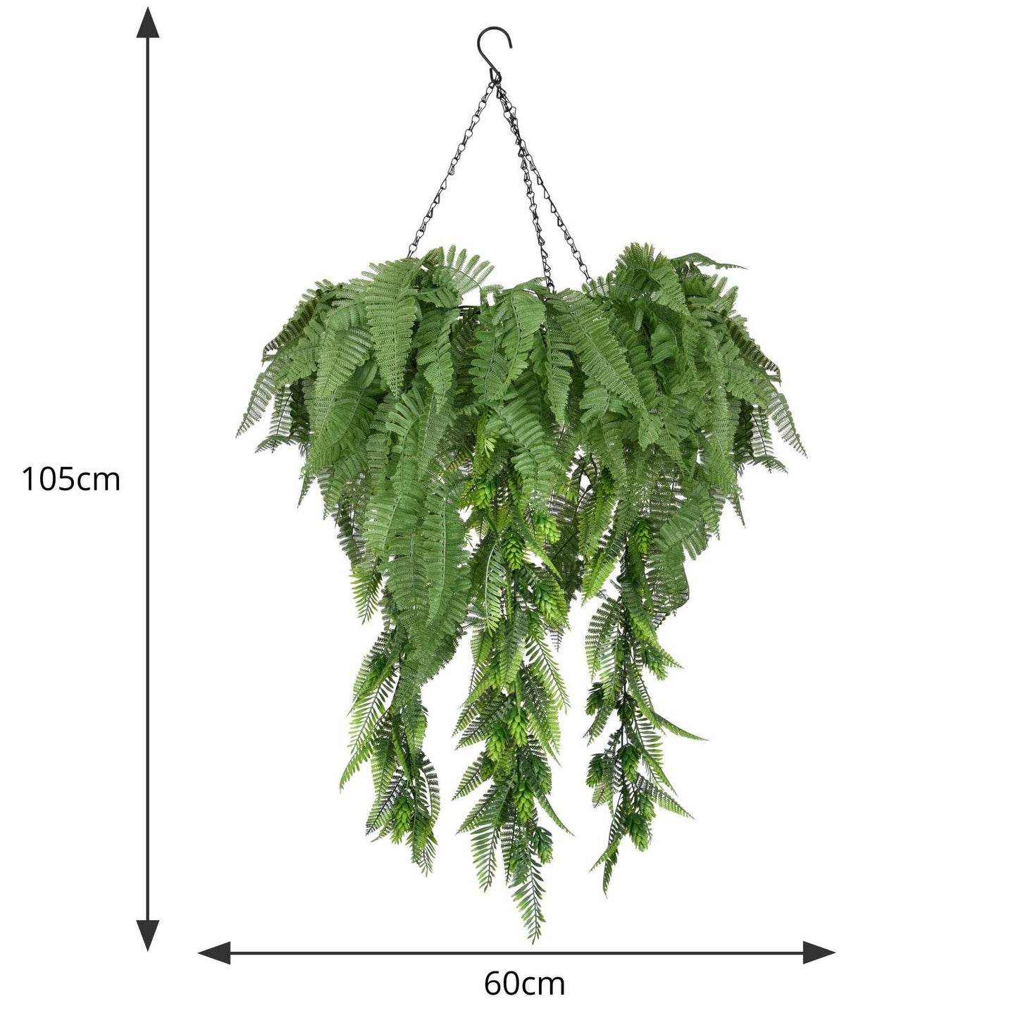 Hanging Hoop with Artificial Woodland Trailing Ferns 60cm Diameter - Evergreenery