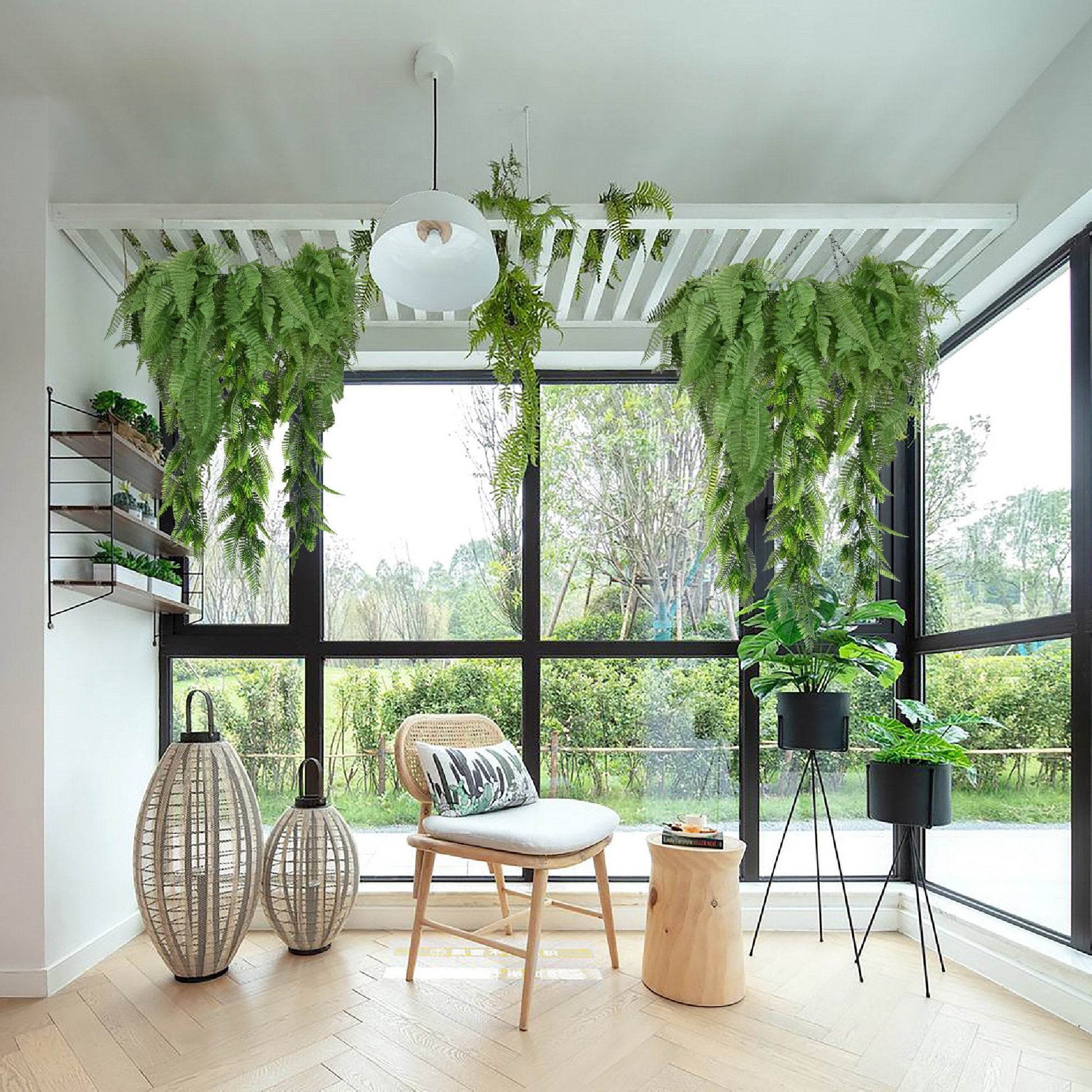Hanging Hoop with Artificial Woodland Trailing Ferns 60cm Diameter - Evergreenery