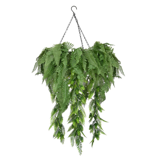 Hanging Hoop with Artificial Woodland Trailing Ferns 60cm Diameter - Evergreenery