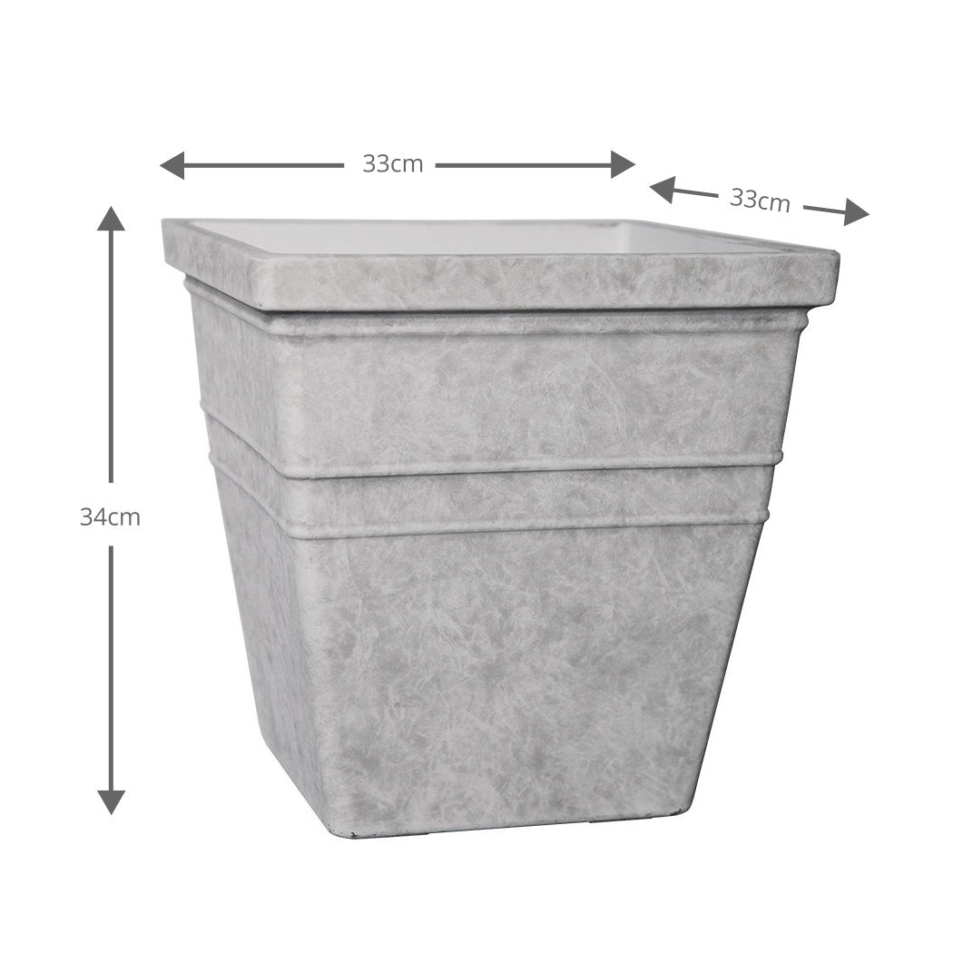 Square Stone Effect Plant Pot 33 x 33 x 34cm 21L - Misty Grey