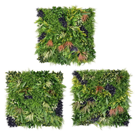 Combo of 3 Charm Premium Artificial Plants Green Wall Panels 1m x 1m - Evergreenery