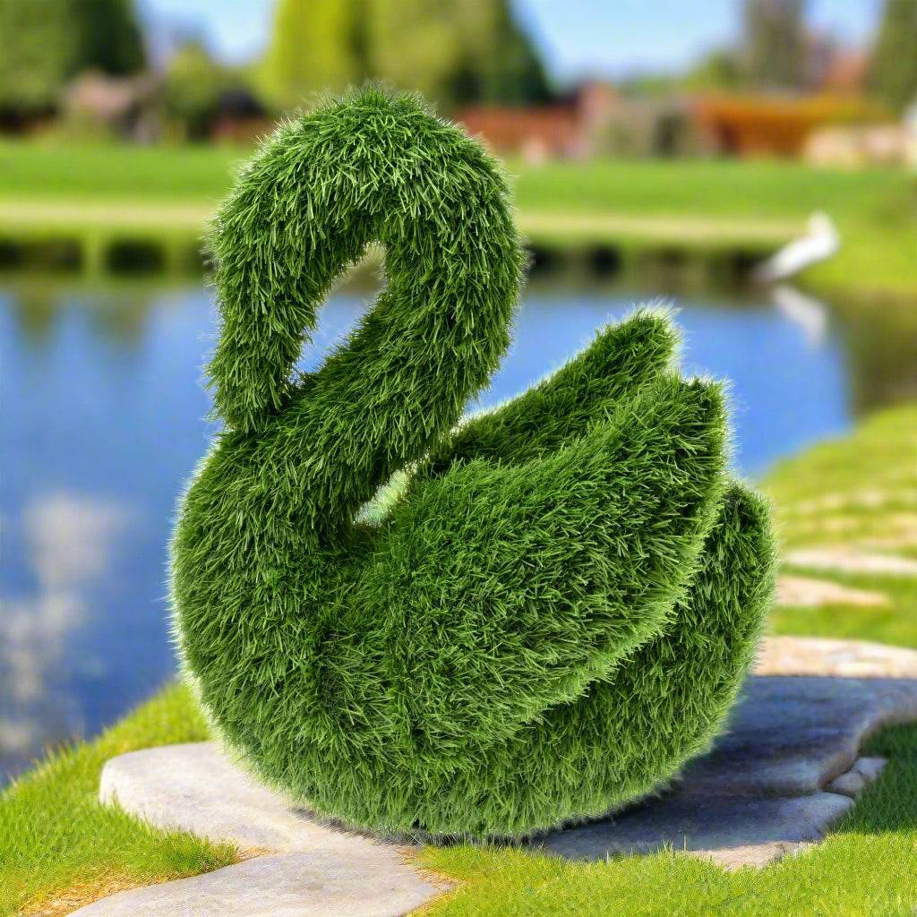 Artificial Grass Topiary Swan 45cm - Evergreenery
