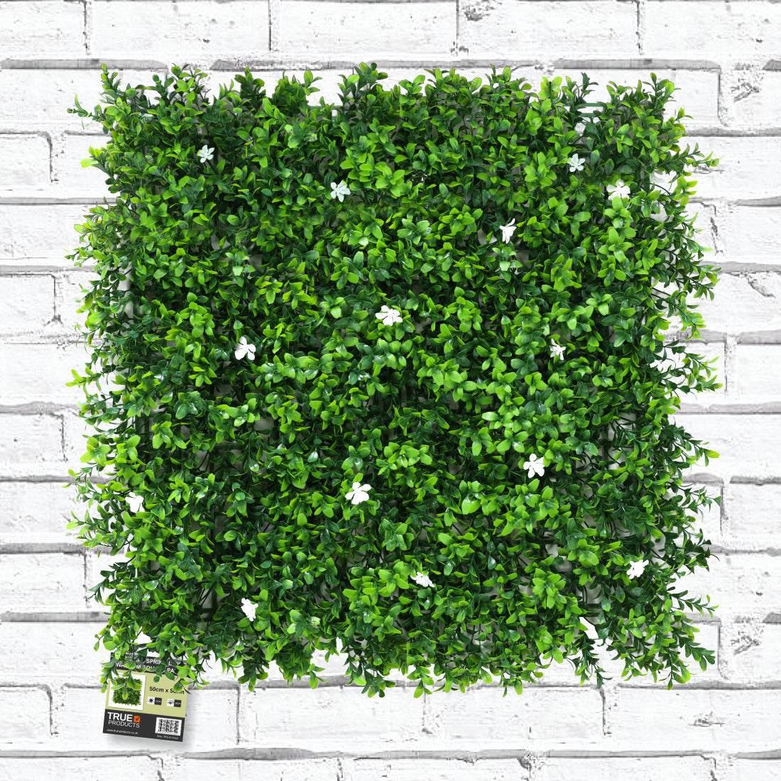 Premium Artificial Green Wall Panel 50 x 50cm - White Flower - Evergreenery