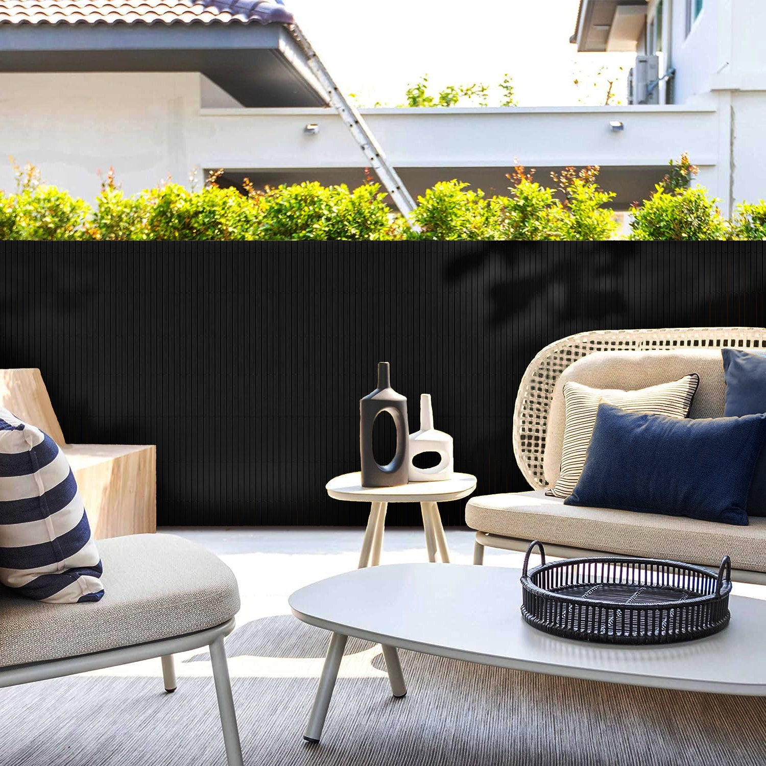 Artificial PVC Bamboo Screening Fence 4m - Black