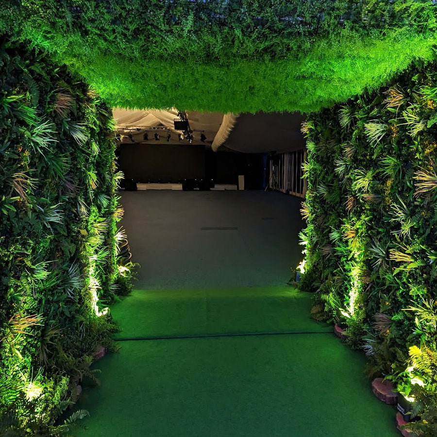 Premium Artificial Spring Green Wall Panel 1m x 1m - Customer Marquee Entrance