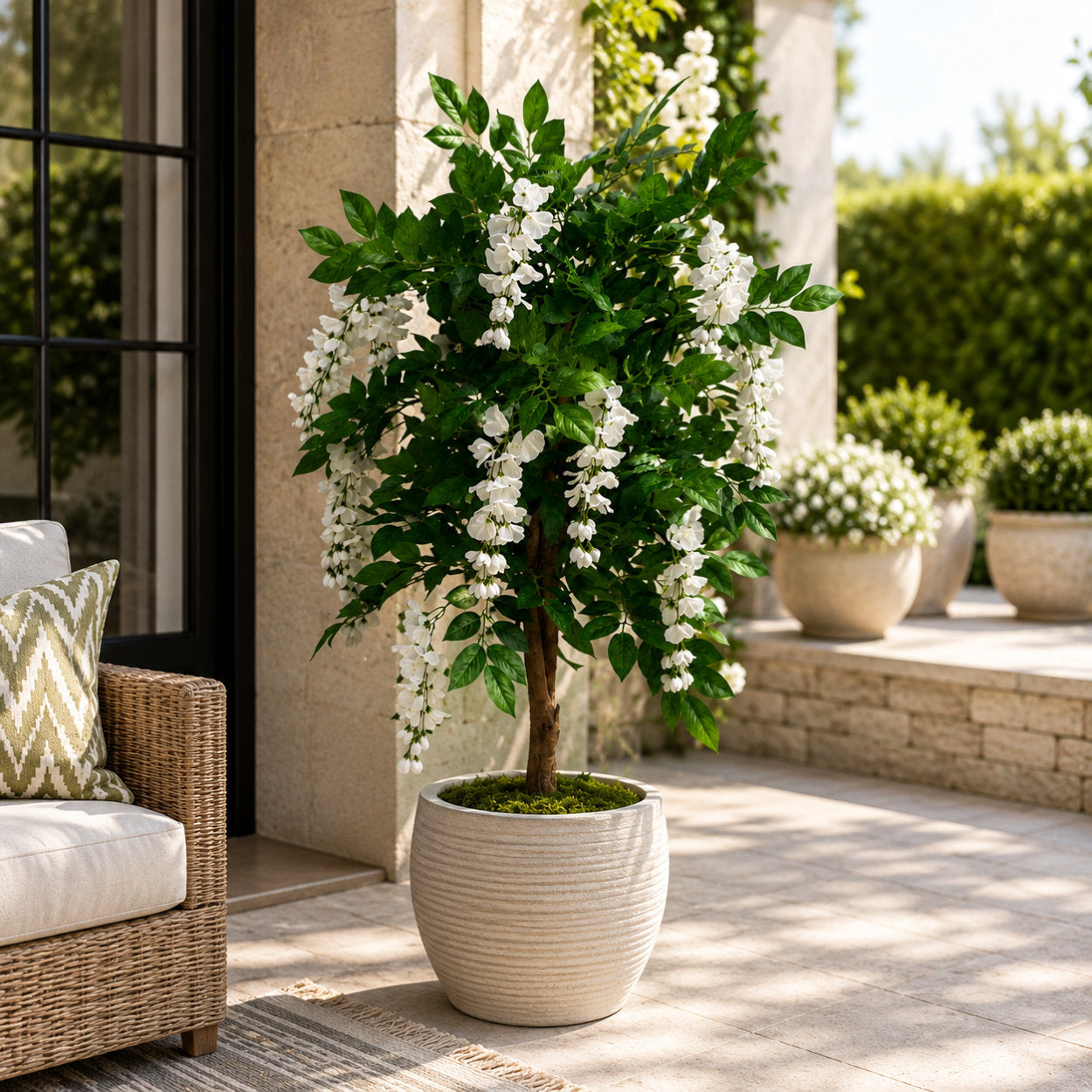 Artificial Wisteria Tree White Faux Silk Flowers 130cm