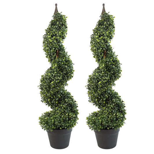 Pair of Artificial Topiary Spiral Boxwood Trees 90cm