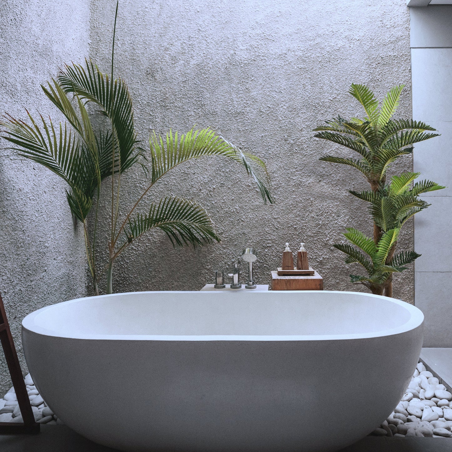 Large Artificial Tropical Palm Tree in Bathroom