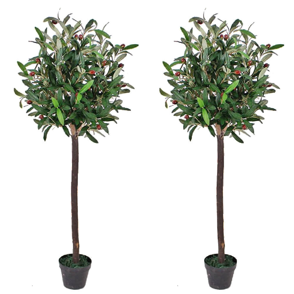 Pair of Artificial Olive Topiary Ball Trees 120cm