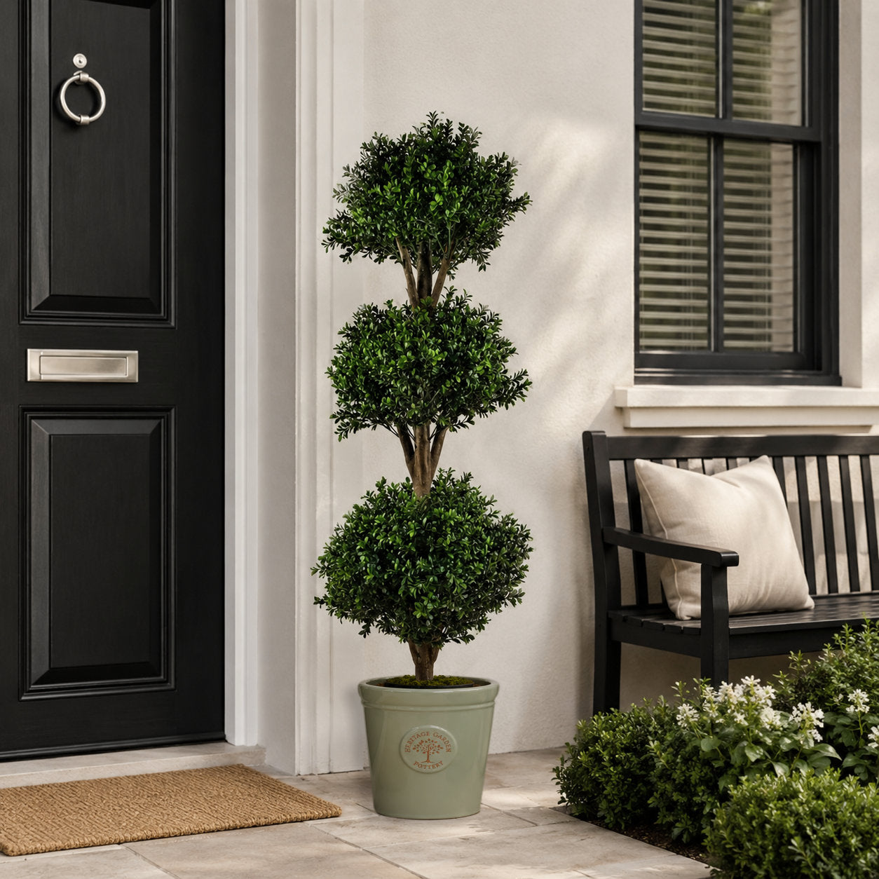 Artificial Topiary Triple Buxus Ball Tree 120cm UV Resistant Outdoor