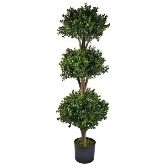 Artificial Topiary Triple Buxus Ball Tree 120cm UV Resistant - Evergreenery