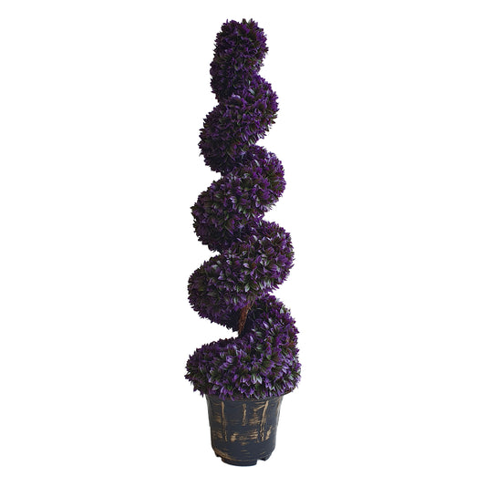 Artificial Spiral Purple Boxwood Topiary Tree with Decorative Planter 120cm