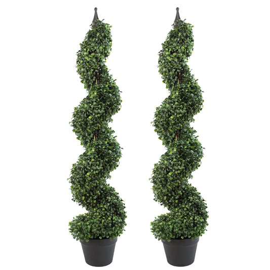 Pair of Artificial Topiary Spiral Boxwood Trees 120cm