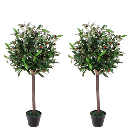 Pair of Artificial Olive Topiary Ball Trees 90cm