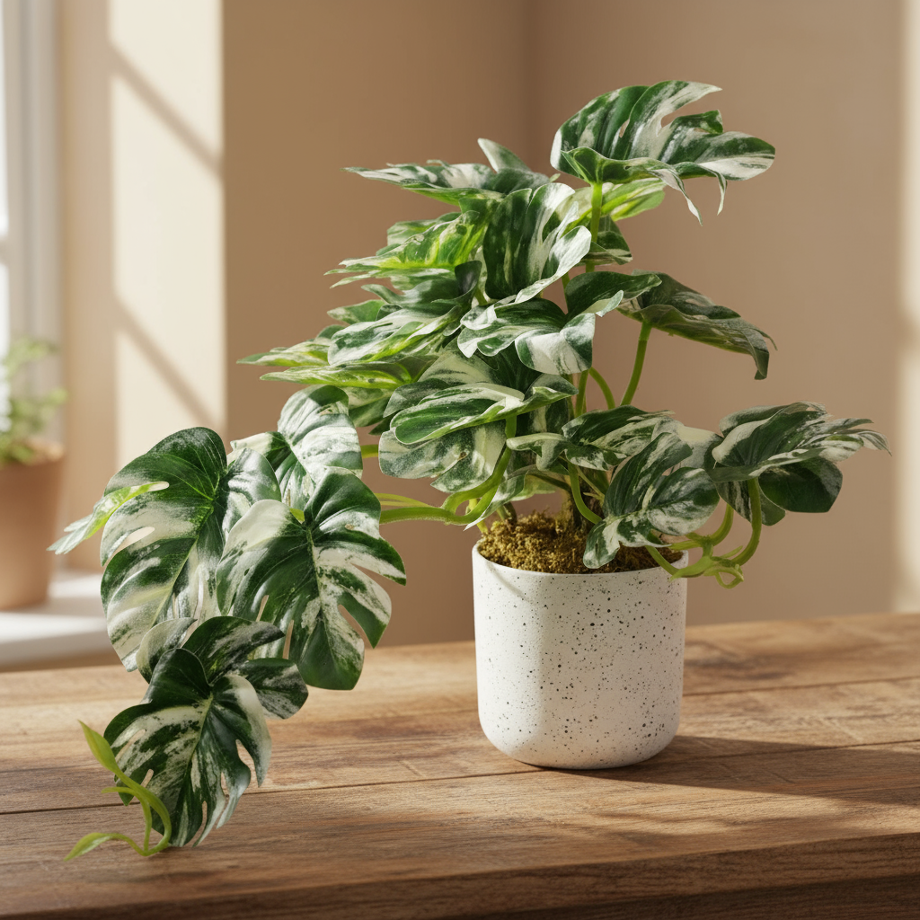 Artificial Potted Variegated Monstera Trailing Plant 30cm