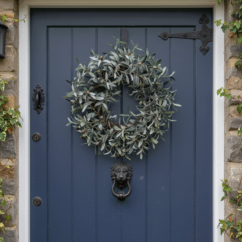 Snowy Olive Leaf Wreath 55cm