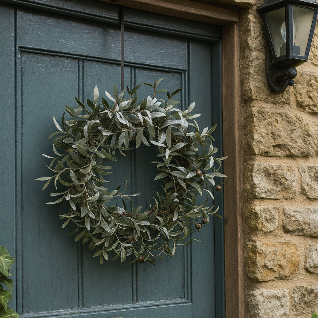 Snowy Olive Leaf Wreath 55cm