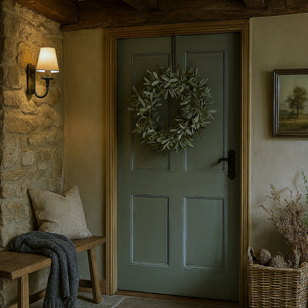 Snowy Olive Leaf Wreath 55cm