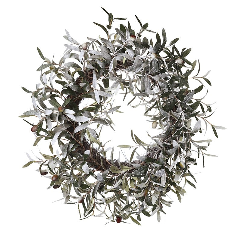 Snowy Olive Leaf Wreath 55cm